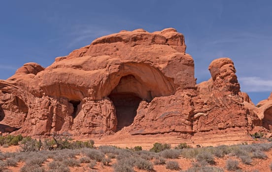 Massive Sandstone Bluffs in the Desert in Arches National Park in Utah