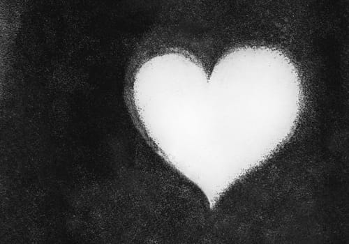 Grunge texture with white heart symbol on black grungy wall. It can be used as a Valentine's theme, poster, wallpaper, design t-shirts and more.
