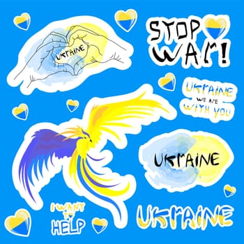 Stay with Ukraine. Vector stickers in support of Ukraine. yellow-blue heart, t-shirt print. the concept of stop the war.