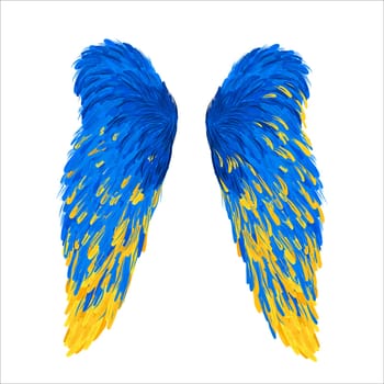 Wings in national colors of Ukraine. Vector illustration in support of Ukraine. yellow and blue angel wings, t-shirt print. concept to stop the war. the inscription stop the war