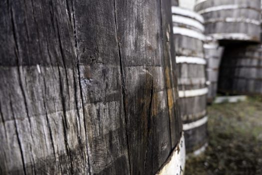 Detail of old containers for alcoholic beverages, wine culture, transportation and conservation