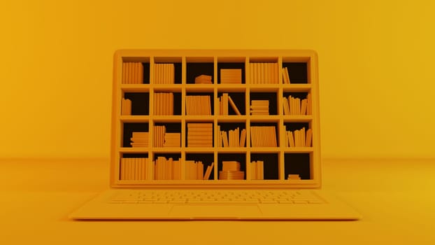 Library on computer screen concept clean yellow background 3d rendering