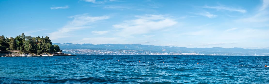 Panoramic view of the blue sea on the beach Kostrena, northern Adriatic, Croatia.