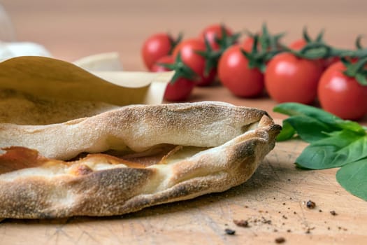 Pinsa romana and scrocchiarella gourmet italian cuisine. Traditional dish in italy.
