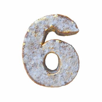 Stone with golden metal particles Number 6 SIX 3D rendering illustration isolated on white background