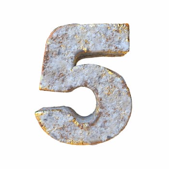 Stone with golden metal particles Number 5 FIVE 3D rendering illustration isolated on white background