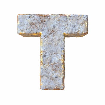 Stone with golden metal particles Letter T 3D rendering illustration isolated on white background