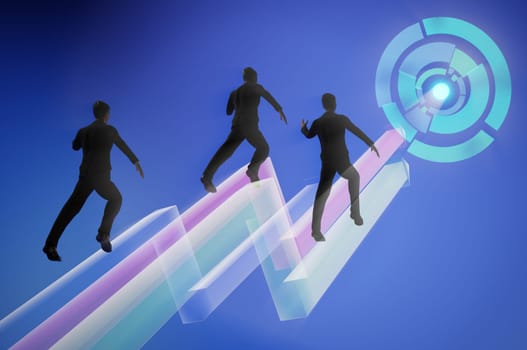3d illustration  . Concept of team work , success . Businessmen go on growing arrow
