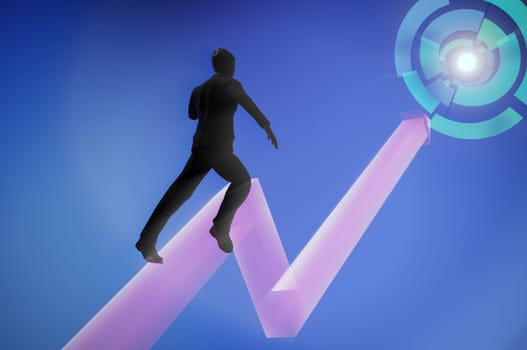 3d illustration  . Concept of team work , success . Businessmen go on growing arrow