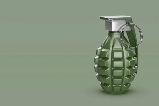 Fragmentation hand grenade on green background