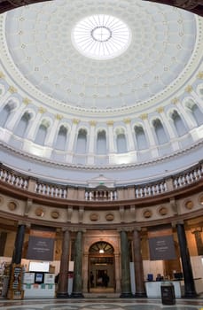 Dublin, Ireland - Feb 20th, 2020: Archaeology National Museum of Ireland. Main hall dome