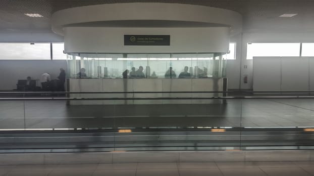 Lisbon, Portugal - Feb 10th, 2020: Smoking area at International Lisbon Airport Humberto Delgado, Lisbon, Portugal