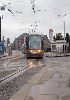 Dublin, Ireland - Feb 9th, 2020: Luas, tram light rail system. Dublin, Ireland
