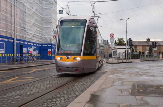 Dublin, Ireland - Feb 9th, 2020: Luas, tram light rail system. Dublin, Ireland