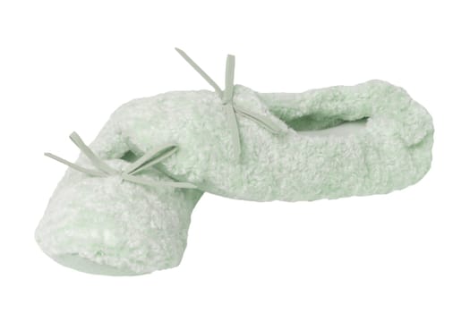 Slippers isolated. Close-up of a pair of female pink warm and soft cosy terry slippers isolated on white background.  Womans shoes.