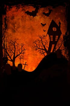 Halloween design with hunted house on graveyard