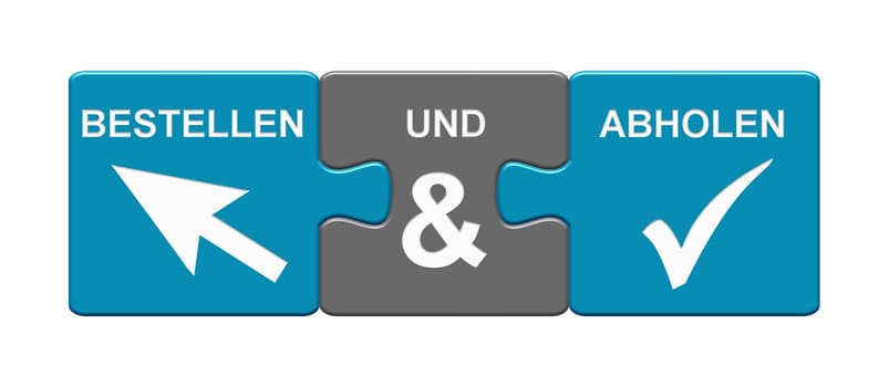 Puzzle Button blue grey: Order and pick up in german language