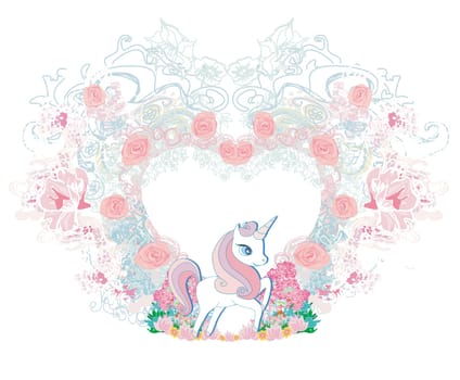 vintage elegant ornamental heart-shaped frame with unicorn
