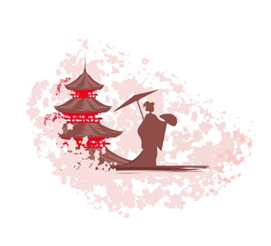 Abstract decorative banner with Asian girl
