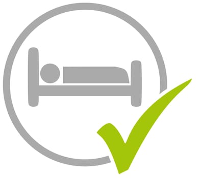 Grey circle icon with green tick showing Bed or Hotel