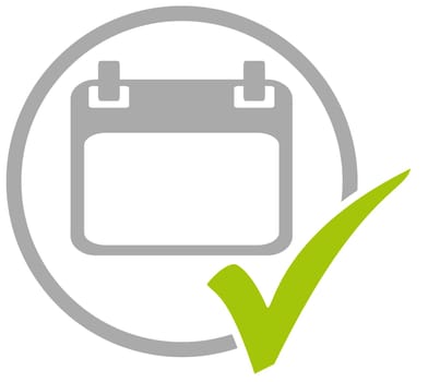 Grey circle icon with green tick showing Calendar