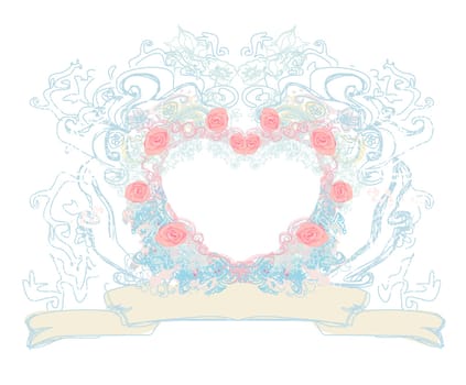 stylish wedding invitation card with vintage ornament heart-shaped frame