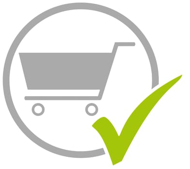 Grey circle icon with green tick showing Shop, Supermarket or Onlineshop