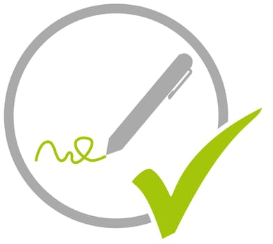 Grey circle icon with green tick showing Pencil or Signature