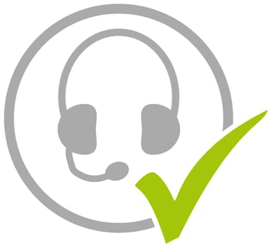 Grey circle icon with green tick showing Headset