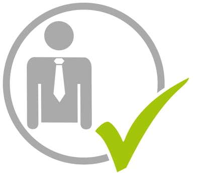 Grey circle icon with green tick showing Business Man