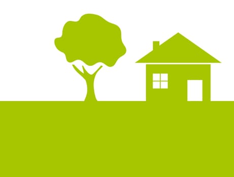 Simple green background illustration: House, Home or Real Estate