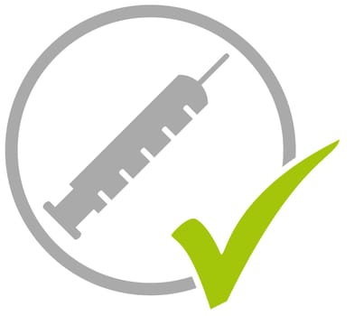 Grey circle icon with green tick showing Syringe for Covid-19 Vaccination