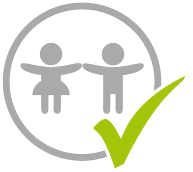 Grey circle icon with green tick showing two children