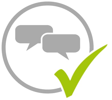 Grey circle icon with green tick showing Chat or Communication