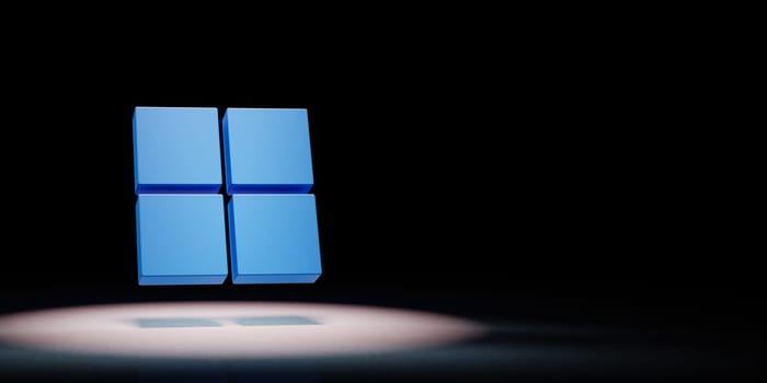 Windows Logo 3D Symbol Shape Spotlighted on Black Background with Copy Space 3D Illustration