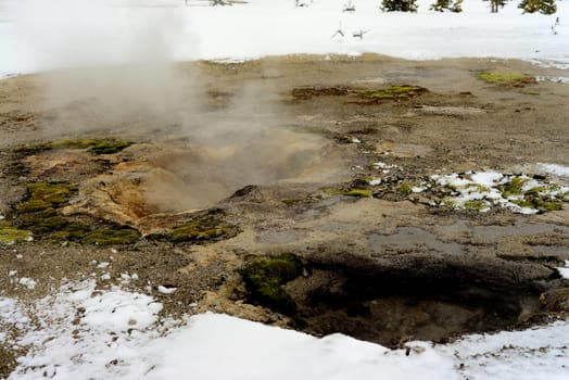 Geothermal pool in winter Yellowstone National Park