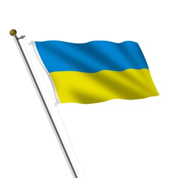 A Ukraine flagpole 3d illustration on white with clipping path