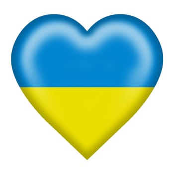 A Ukraine flag heart button isolated on white with clipping path 3d illustration