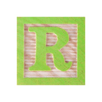 A Letter R childs wood block on white with clipping path
