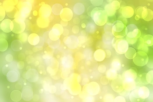 Hello spring background. Abstract bright spring or summer landscape texture with natural green yellow bokeh lights and sunshine. Beautiful backdrop with space.