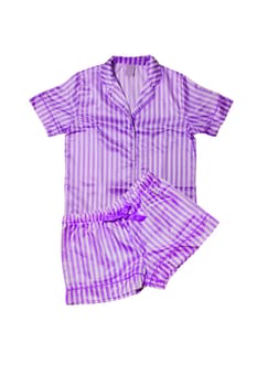 Night gown isolated. Close-up of pink female cotton sexy nightwear summer set of shorts and a top or shirt isolated on a white background. Fashionable night wear or nighties.