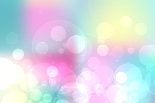 Abstract blurred fresh vivid spring summer light delicate pastel yellow pink orange turquoise bokeh background texture with bright circular soft color lights. Beautiful backdrop illustration.