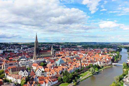Aerial view of Ulm Minster when the weather is nice