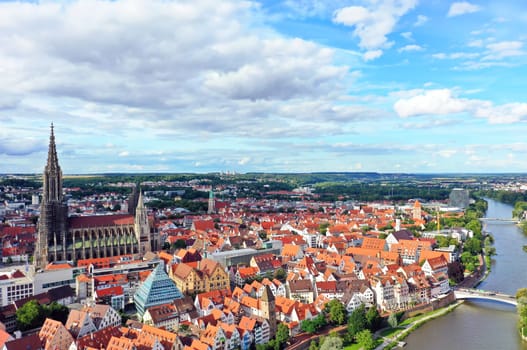 Aerial view of Ulm Minster when the weather is nice