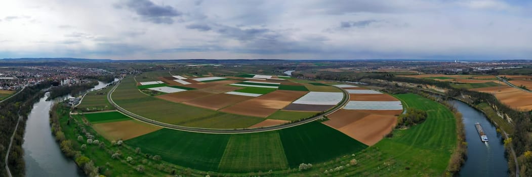 Aerial view of Heilbronn in cloudy weather