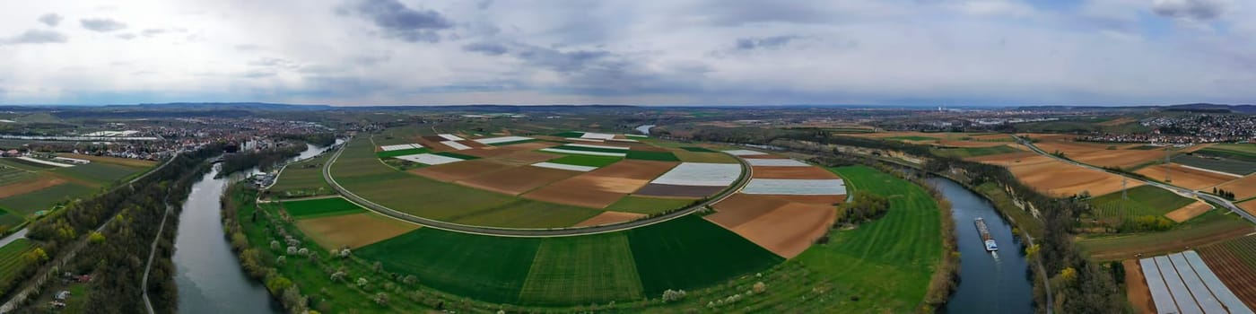Aerial view of Heilbronn in cloudy weather