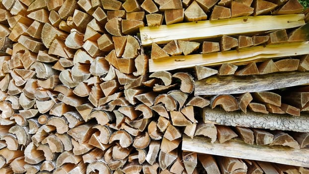 Firewood in the meter on the pile of wood