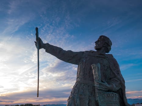 Statue of Croatian Duke Branimir who ruled in the 9th century at the entrance to the historic city of Nin, Croatia