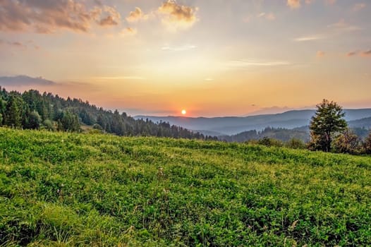 Sunset over the hills in Slovakia