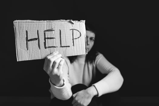 Women violence and abused concept with help text. Stop domestic violence against women and human trafficking.